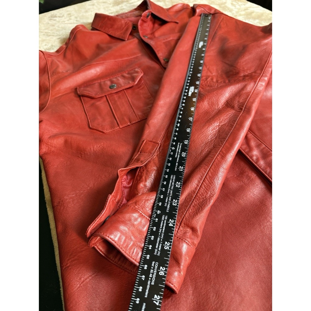 David Hayes Red Leather Shirt Jacket Snap Front Chest Pockets Mens XL - Picture 7 of 16
